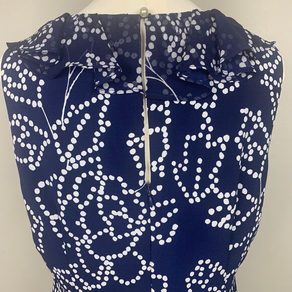 Karl Lagerfeld Navy Blue with White Dots Ruffled Dress Medium - Picture 6 of 8